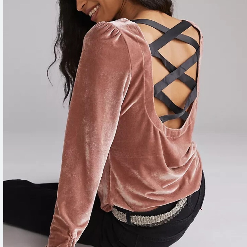 Anthropologie Velvet Crisscross Back Blouse - Mauve